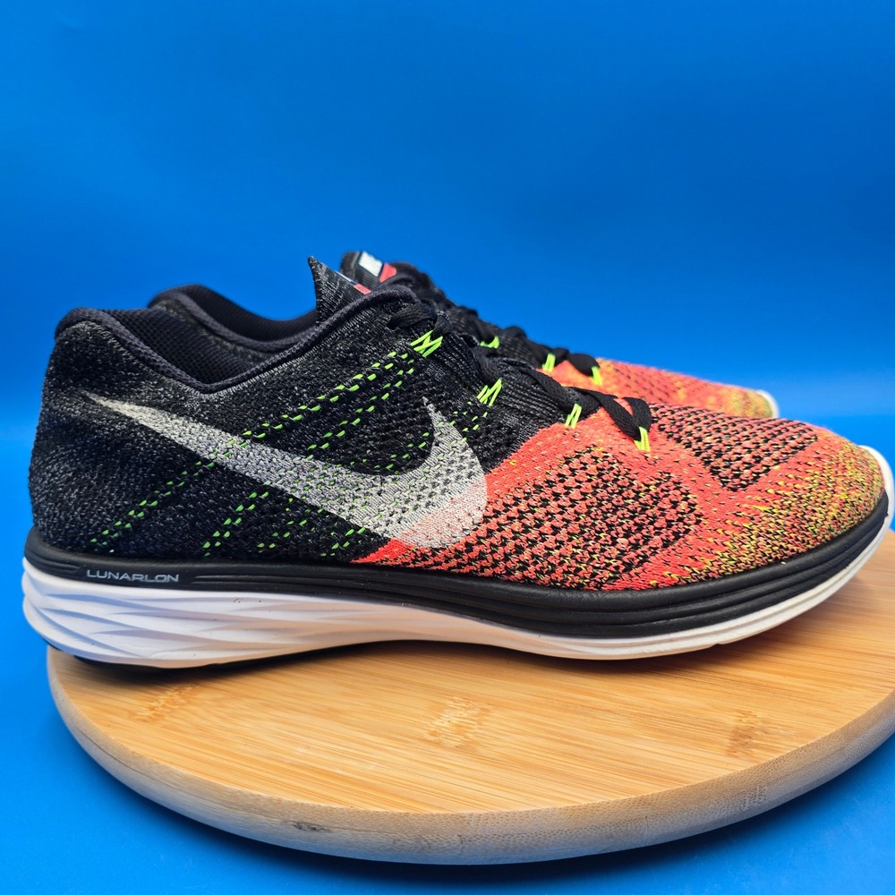 Nike Flyknit Lunar 3 Mens Running Shoes Size 11 Black Orange 698181-007